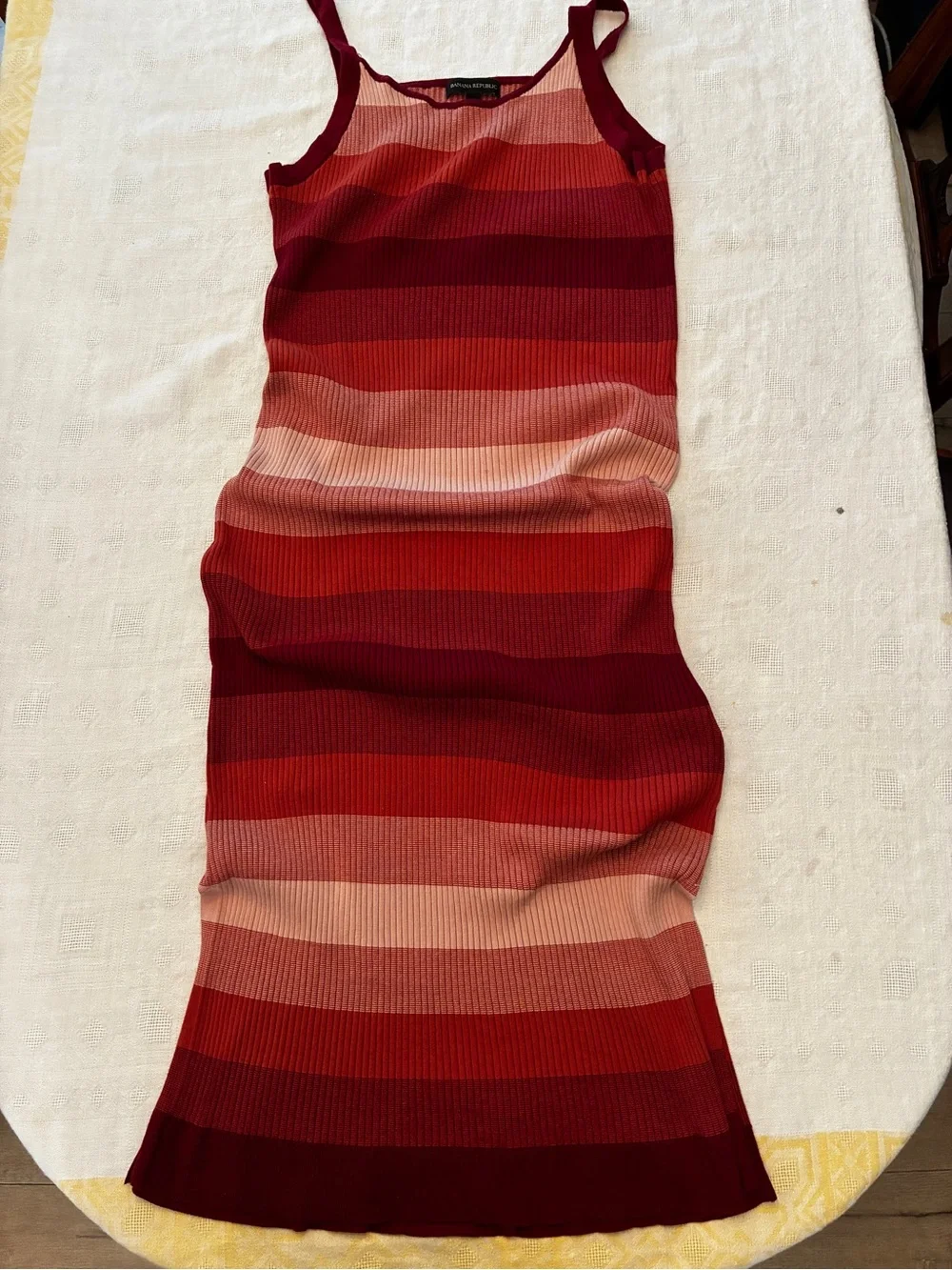 Banana Republic Ribbed Midi Skirt Dress - Red & Pink Stripes